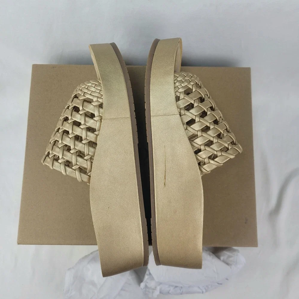 Naked Feet Cyprus Gold Woven Platform Wedge Sandals Womens 8 M080